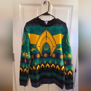 Men's SZ LRG DC COMICS AQUAMAN Graphic Crewneck Sweater - Yellow and Green